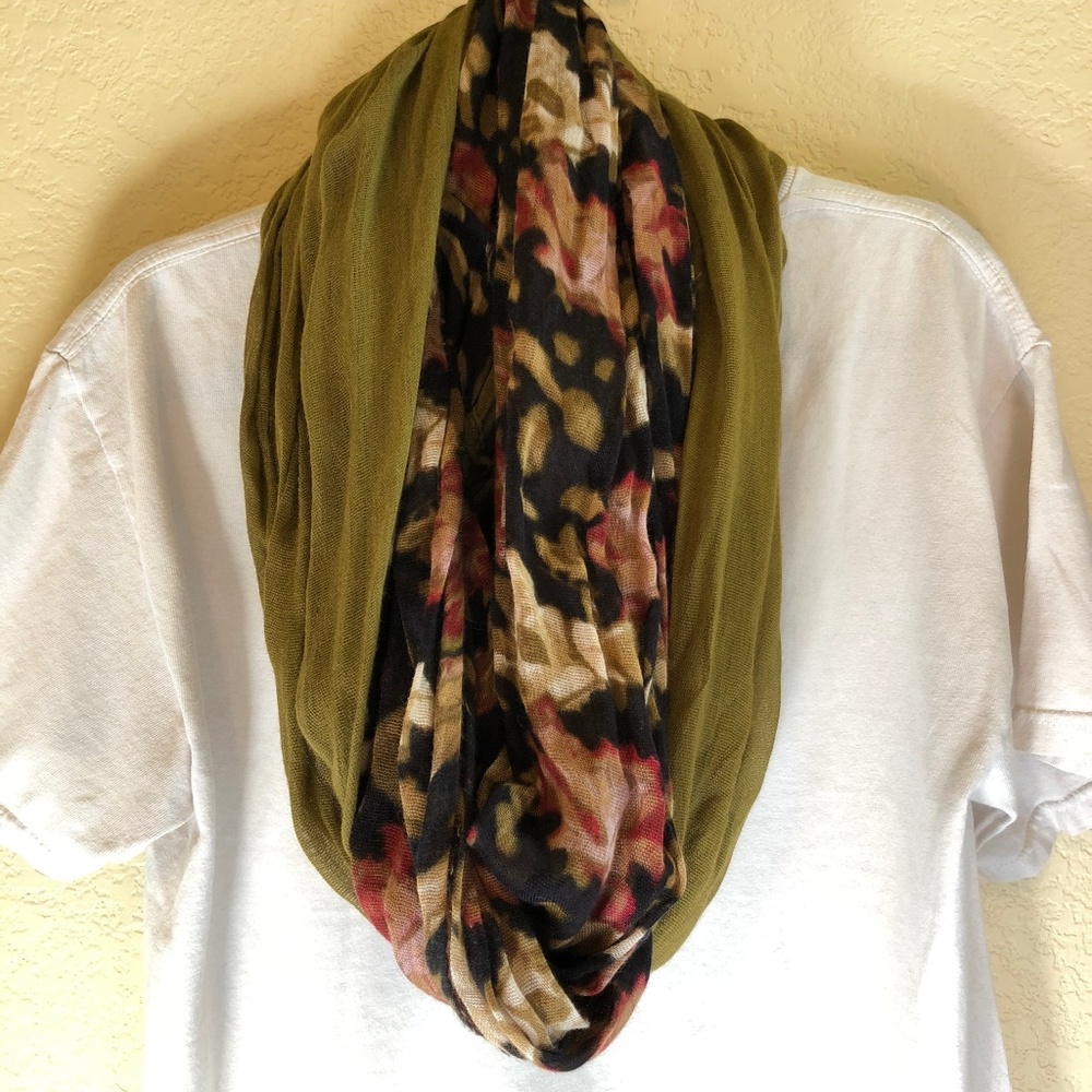 Olive Green & Floral (2-Tone) Infinity Scarf - Picture 2 of 4